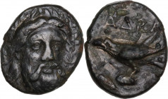 Greek Asia. Mysia, Adramyteion. AE 12.5 mm. 4th century BC. Obv. Laureate head of Zeus facing slightly right. Rev. ΑΔΡΑ. Eagle standing left on rock; ...