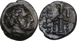 Greek Asia. Mysia, Astyra. Tissaphernes, Satrap (400-395 BC). AE 12 mm. Obv. [TIΣΣΑ] Bare head right, bearded. Rev. AΣTYPH. Cult statue of Artemis Ast...