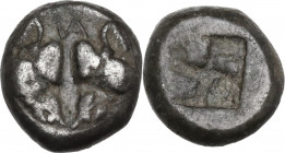 Greek Asia. Lesbos, unattribuited early mint. AR Hemiobol, c. 500-450 BC. Obv. Two confronted boars’ heads; IA above. Rev. Four-part incuse square of ...