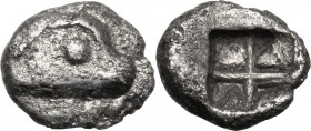 Greek Asia. Ionia, Phokaia. AR Tetartemorion, 530-500 BC. Obv. Head of seal right. Rev. Incuse square with four fields. Cf. BMC 79 (Obol); Traité I, 5...