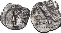 Greek Asia. Cilicia, uncertain mint. Balakros, Satrap of Cilicia (333-323 BC). AR Obol. Obv. Youthful male head left, wreathed with grain ears, within...