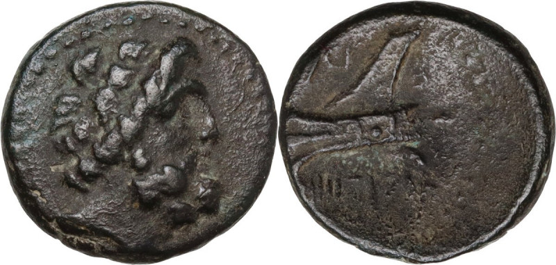 Greek Asia. Phoenicia, Arados. AE 15 mm., circa 185-139 BC. Obv. Head of Zeus be...