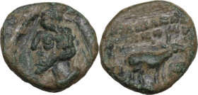 Greek Asia. Kings of Parthia. Phraates IV (c. 38-32 BC). AE Chalkous. Mithradatkart mint. Obv. Diademed bust left. Rev. Stag standing right; monogram ...