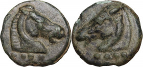 Apollo/Apollo series. AE Cast Triens, c. 275-270 BC. Obv. Head of horse right; below, four pellets. Rev. Head of horse left; below, four pellets. Cr. ...
