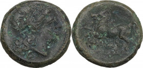 Anonymous. AE Bronze, c. 234-231 BC. Obv. Laureate head of Apollo right. Rev. Bridled horse prancing left; below, ROMA. Cr. 26/3; HN Italy 308. AE. 3....