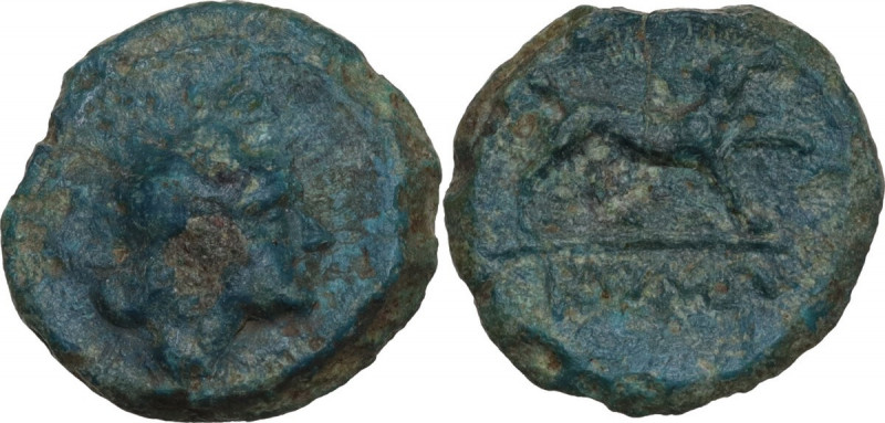 Anonymous. AE Half-bronze, c. 234-231 BC. Obv. Head of Roma right, wearing Phryg...