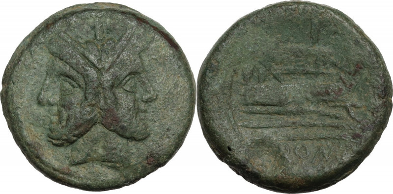 Sextantal series. AE As, after 211 BC. Obv. Laureate head of Janus; above, I. Re...