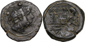 MA series. AE Sextans, c. 210 BC. Sardinia. Obv. Head of Mercury right; above, two pellets. Rev. ROMA. Prow right; before, MA; below, two pellets. Cr....