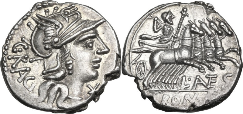 L. Antestius Gragulus. AR Denarius, 136 BC. Obv. Helmeted head of Roma right; be...