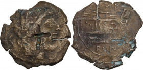 C. Curiatius f. Trigeminus. AE Semis. Unofficial issue (without Victory), after 82 BC. Obv. Laureate head of Saturn right; behind, S; on Saturn head, ...