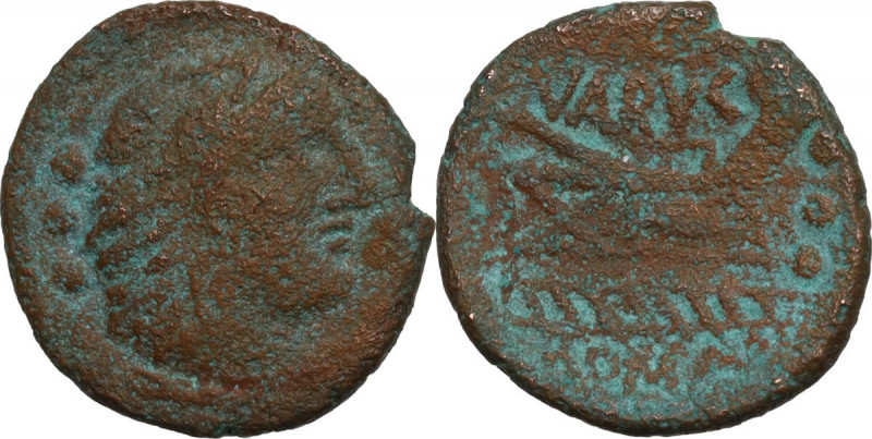 M. Vargunteius. AE Quadrans, 130 BC. Obv. Head of Hercules right, wearing lion’s...