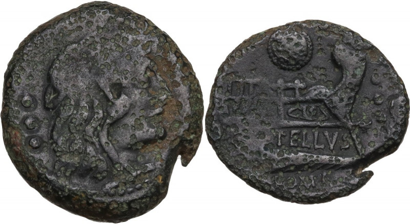 M. Caecilius Q. f. Q. n. Metellus. AE Quadrans, ca 127 BC. Obv. Head of Hercules...