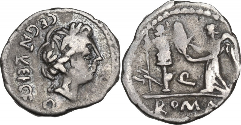 C. Egnatuleius C.f. AR Quinarius, 97 BC. Obv. Laureate head of Apollo right; beh...