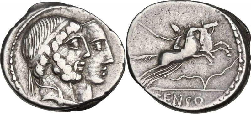 C. Censorinus. AR Denarius, 88 BC. Obv. Jugate heads of Numa Pompilius and Ancus...