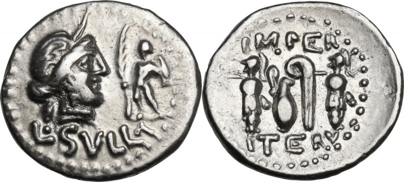 L. Sulla. AR Denarius, 84-83 BC. Obv. Diademed head of Venus right; in right fie...