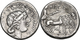 C. Annius with C. Tarquitius. AR Denarius, 82-81 BC. Obv. C. ANNIVS T.F.T.N. PRO COS EX S.C. Diademed head of Anna Perenna right. Rev. Victory in walk...