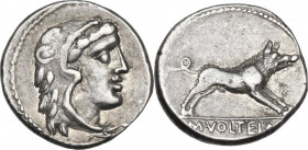 M. Volteius M.f. AR Denarius, 78 BC. Obv. Head of Hercules right, wearing lion's skin. Rev. Erymanthian boar right; in exergue, M. VOLTEI M.F. Cr. 385...