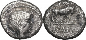 Fulvia, first wife of M. Antony (died 40 BC). AR Quinarius, Lugdunum mint, 43 BC. Obv. [III VIR R P C] Bust of Victory right, with the likeness of Ful...