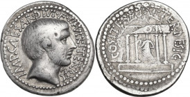 Octavian. AR Denarius, mint moving with Octavian, 36 BC. Obv. IMP CAESAR DIVI F III VIR ITER RPC. Bare head right. Rev. COS ITER ET TER DESIGN. Tetras...