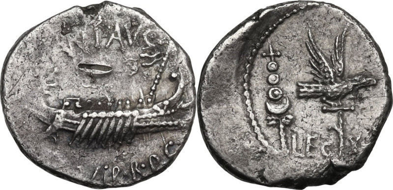 Mark Antony. AR Denarius, 32-31 BC, mint moving with M. Antony. Obv. ANT. AVG. I...