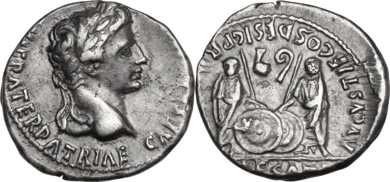 Augustus (27 BC - 14 AD). Fourrée Denarius, Lugdunum mint. Struck 2 BC-4 AD. Obv...
