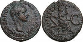 Tiberius (14-37 AD). AE As, Rome mint, 15-16 AD. Obv. CAESAR DIVI AVG F AVGVSTVS IMP VII. Bare head right. Rev. PONTIF MAXIM TRIBVN POTEST XVII SC. Li...