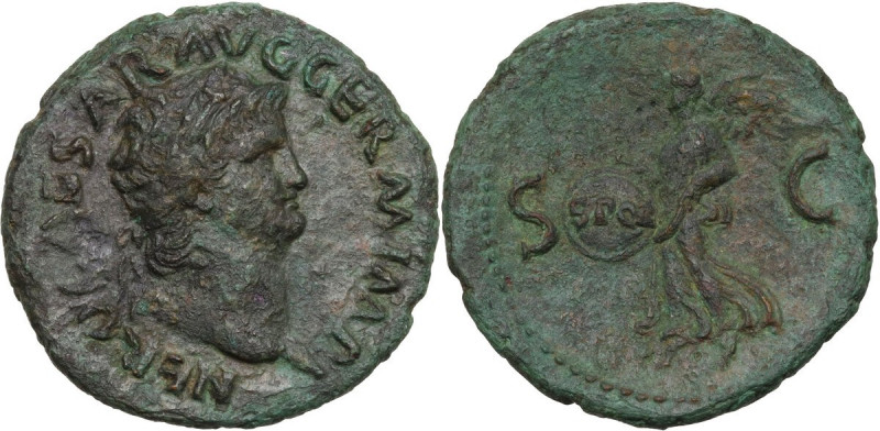 Nero (54-68). AE As. Obv. NERO CAESAR AVG GERM IMP. Laureate head right. Rev. SC...