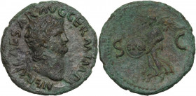 Nero (54-68). AE As. Obv. NERO CAESAR AVG GERM IMP. Laureate head right. Rev. SC. Victory flying left, holding shield inscribed SPQR. RIC I (2nd ed.) ...