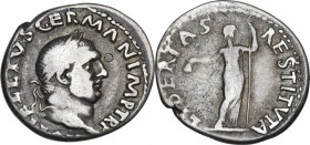 Vitellius (69 AD). AR Denarius, Rome mint. Obv. A VITELLIVS GERMAN IMP TR P. Laureate head right. Rev. LIBERTAS RESTITVTA. Libertas standing facing, h...
