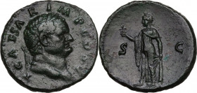 Titus as Caesar (69-79). AE As, struck under Vespasian, 77-78. Obv. T CAESAR IMP COS V. Laureate head right. Rev. S - C. Spes walking left, holding fl...