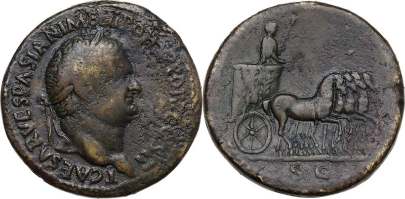 Titus (79-81). AE Sestertius, 72 AD. Obv. T CAESAR VESPASIAN IMP III PON TR POT ...