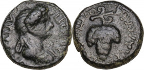 Domitia, wife of Domitian (died 150 AD). AE 14 mm. Philadelphia mint, Lydia. Obv. ΔOMITIA AYΓOYCTA. Draped bust right. Rev. ЄΠI ΛAΓЄTA ΦIΛAΔЄΛΦЄωN. Gr...