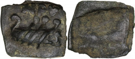 Tiberius to Domitian. Anonymous AE square Tessera, 1st century BC. Obv. Boat rowed right by three oarsmen; above, M P V. Rev. Crude incuse of obverse....