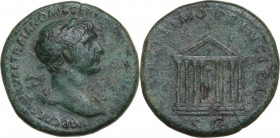Trajan (98-117). AE Sestertius, 103-111 AD. Obv. IMP CAES NERVAE TRAIANO AVG GER DAC PM TR P COS V PP. Laureate bust right, with slight drapery on far...