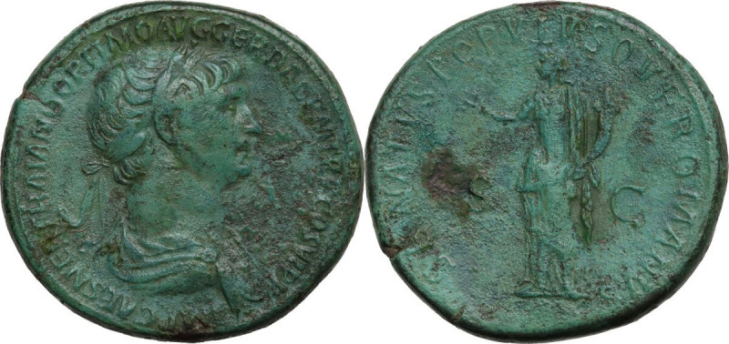 Trajan (98-117). AE Sestertius, 114-117 AD. Obv. IMP CAES NER TRAIANO OPTIMO AVG...