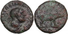 Trajan (98-117). AE Quadrans. Obv. IMP CAES TRAIAN AVG GERM. Bust of Hercules right, with lion's skin. Rev. Boar walking right. RIC II 702. AE. 2.99 g...