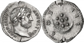 Hadrian (117-138). AR Denarius, 125-128 AD. Obv. HADRIANVS AVGVSTVS. Laureate bust right, slight drapery on far shoulder. Rev. COS III. Seven stars ab...