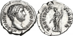 Hadrian (117-138). AR Denarius, 134-138 AD. Obv. HADRIANVS AVG COS III P P. Bare head right. Rev. PROVIDENTIA AVG. Providentia standing facing, head l...