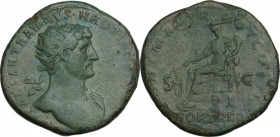 Hadrian (117-138). AE Dupondius, 118 AD. Obv. IMP CAESAR TRAIANVS HADRIA[NVS AVG]. Radiate bust right, with drapery on far shoulder. Rev. PON MAX TR P...