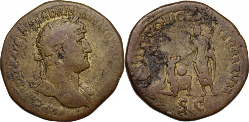 Hadrian (117-138). AE Sestertius. Obv. IMP CAESAR TRAIANVS HADRIANVS AVG [PM TR ...