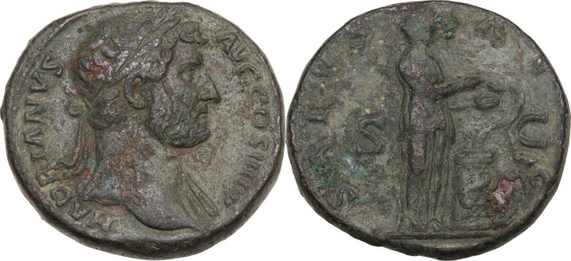 Hadrian (117-138). AE Sestertius, Rome mint. Obv. HADRIANVS AVG COS III PP. Laur...