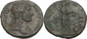 Hadrian (117-138). AE Sestertius, Rome mint. Obv. HADRIANVS AVG COS III PP. Laureate bust right, with slight drapery on far shoulder. Rev. SALVS AVG S...