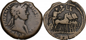 Hadrian (117-138). AE Drachm, Alexandria mint, 117-118 AD. Obv. Laureate bust rigth, with drapery on far shoulder. Rev. Emperor in quadriga right; LB ...