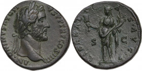 Antoninus Pius (138-161). Sestertius, 145-161 AD. Obv. ANTONINVS AVG PIVS PP TR P COS IIII. Laureate head right. Rev. LIBERALITAS AVG V SC. Liberalita...
