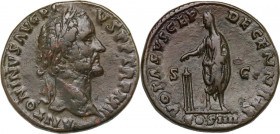Antoninus Pius (138-161). AE Sestertius, 143-144 AD. Obv. ANTONINVS AVG PIVS P P TR P XXII. Laureate head left. Rev. VOTA SVSCEP DEC III COS IIII SC. ...