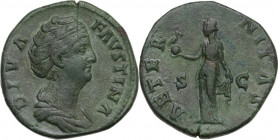 Faustina I, wife of Antoninus Pius (died 141 AD). AE Sestertius, after 141 AD. Obv. DIVA FAVSTINA. Draped bust right, hair waved and coiled on top of ...