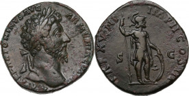 Marcus Aurelius (161-180). AE Sestertius, 163-164 AD. Obv. M AVREL ANTONINVS AVG ARMENIACVS PM. Laureate head right. Rev. TR P XVIII IMP II COS III SC...