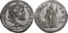 Septimius Severus (193-211). AR Denarius, Rome mint, 198 AD. Obv. L SEPT SEV AVG IMP XI PART MAX. Laureate head right. Rev. FORTVNAE AVGG. Fortuna sta...