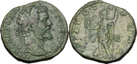 Septimius Severus (193-211). AE Sestertius, 193 AD. Obv. IMP CAES L SEPT SEV PERT AVG. Laureate head right. Rev. VIRT AVG TR P COS SC. Virtus standing...