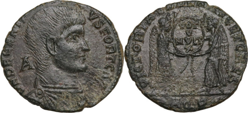 Decentius (351-353). AE 23 mm. Aquileia mint. Obv. DN DECENTIVS FORT CAES. Drape...